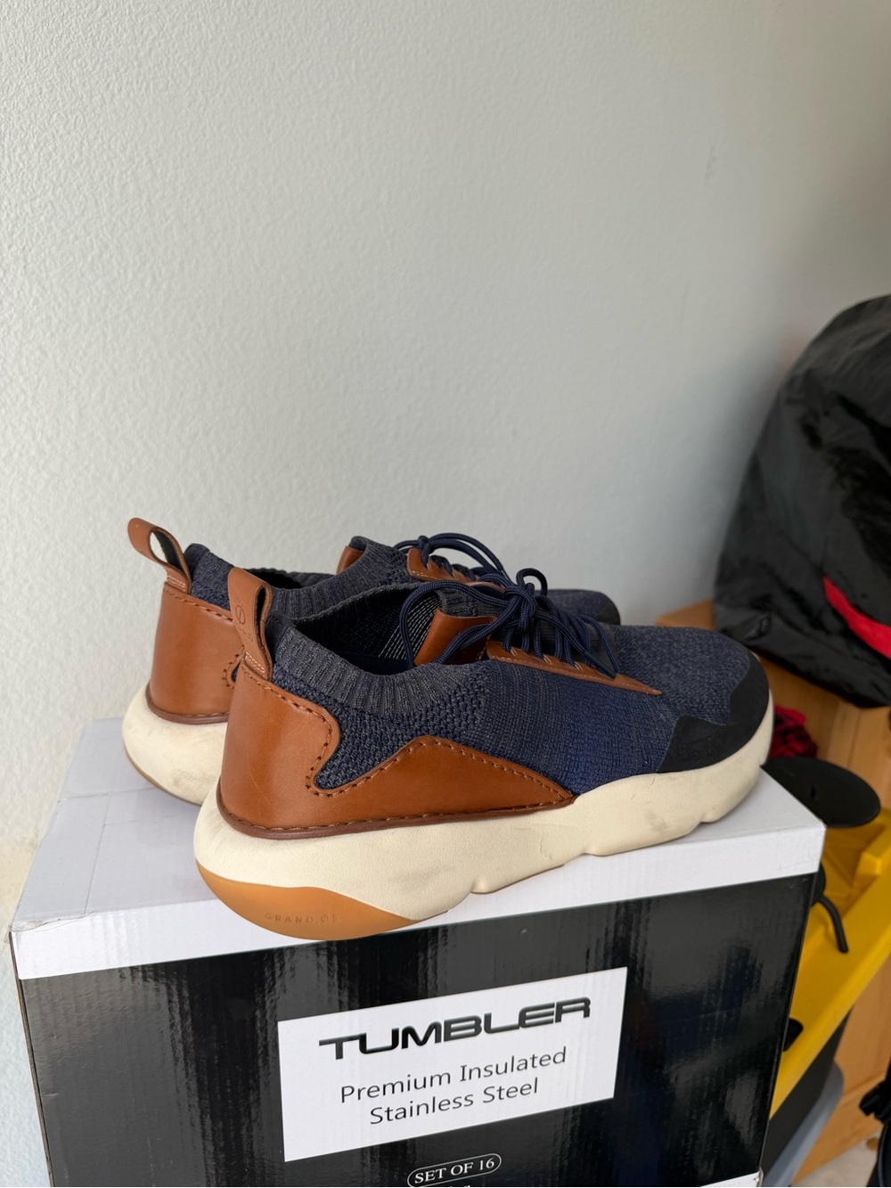 Cole Haan Navy Blue and Brown Knit Sneakers